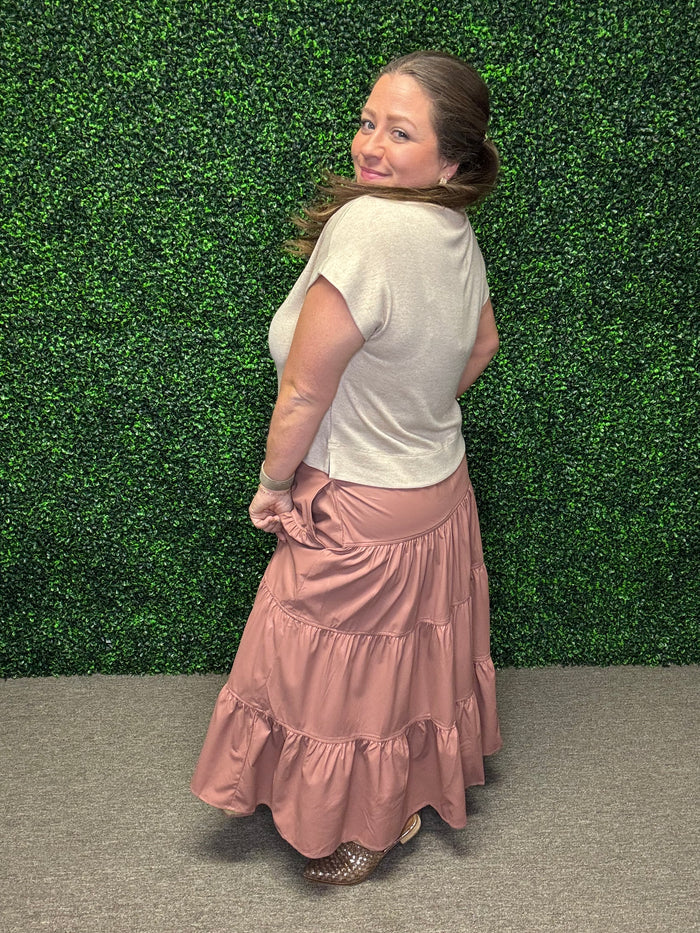 Easel Faux Leather Tiered Maxi Skirt