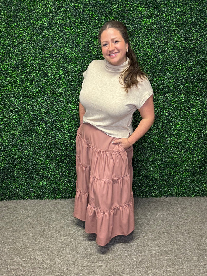 Easel Faux Leather Tiered Maxi Skirt