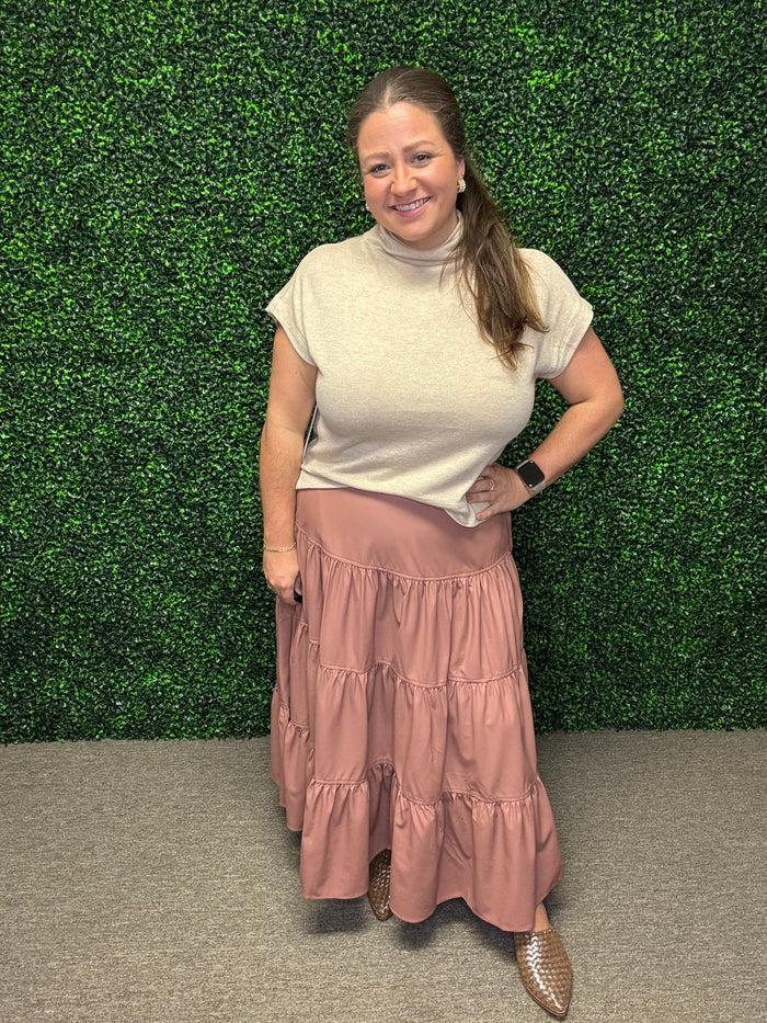 Easel Faux Leather Tiered Maxi Skirt