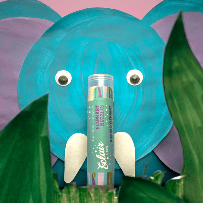 Elephant Nuzzles lip balm with elephant background