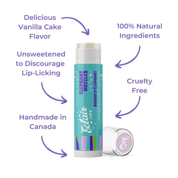 Eclair Lips Elephant Nuzzles lip balm with vanilla cake flavor and natural...