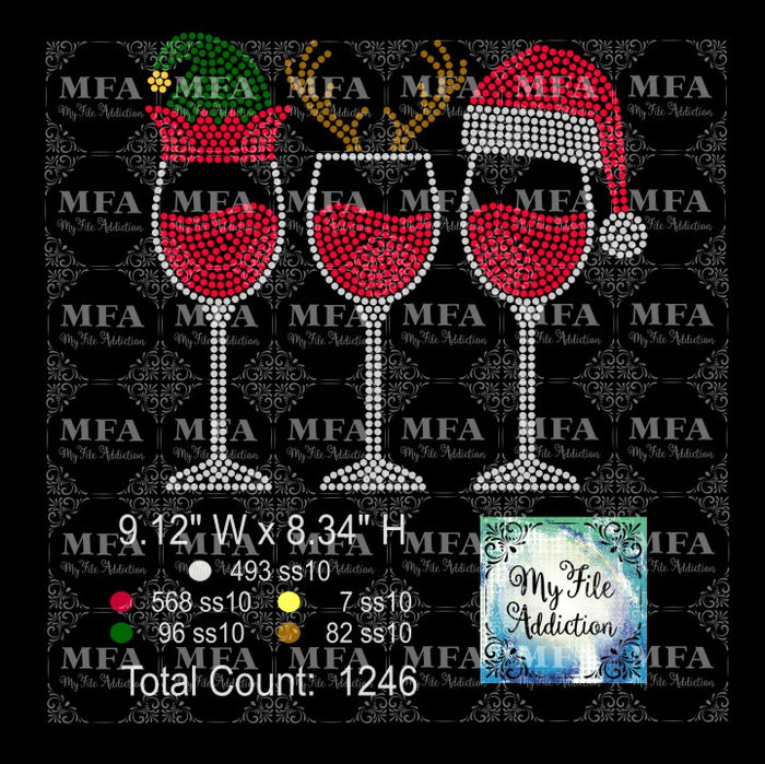 Elf Reindeer Santa Hat Wine Glass 2 Rhinestone Digital Download File - My File Addiction