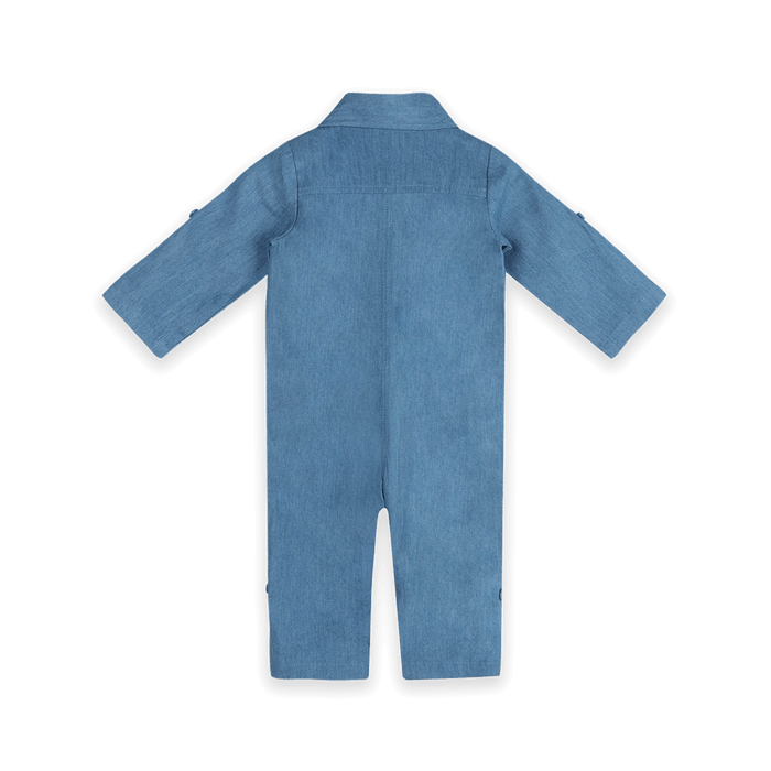 Eli Embroidered Pocket Denim Baby Jumpsuit (Organic Cotton) - Back