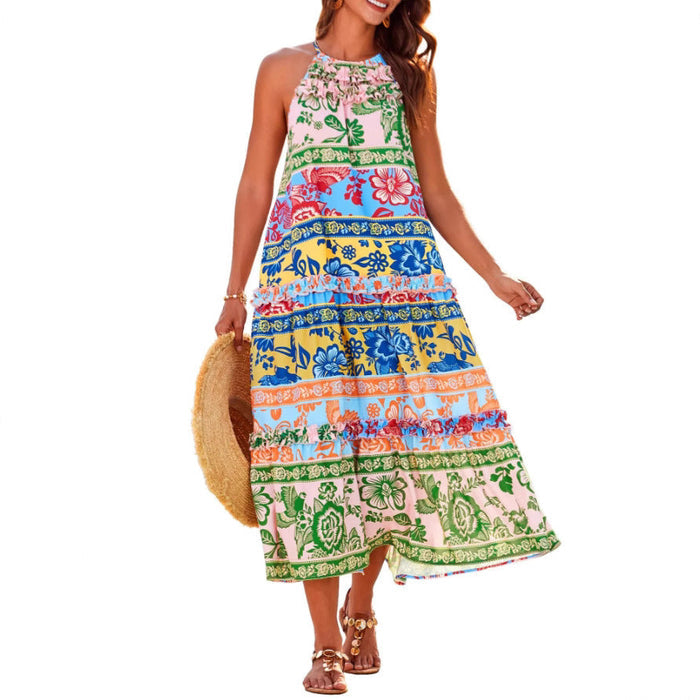 ELISA - Chic Boho Halter Tiered Maxi Dress