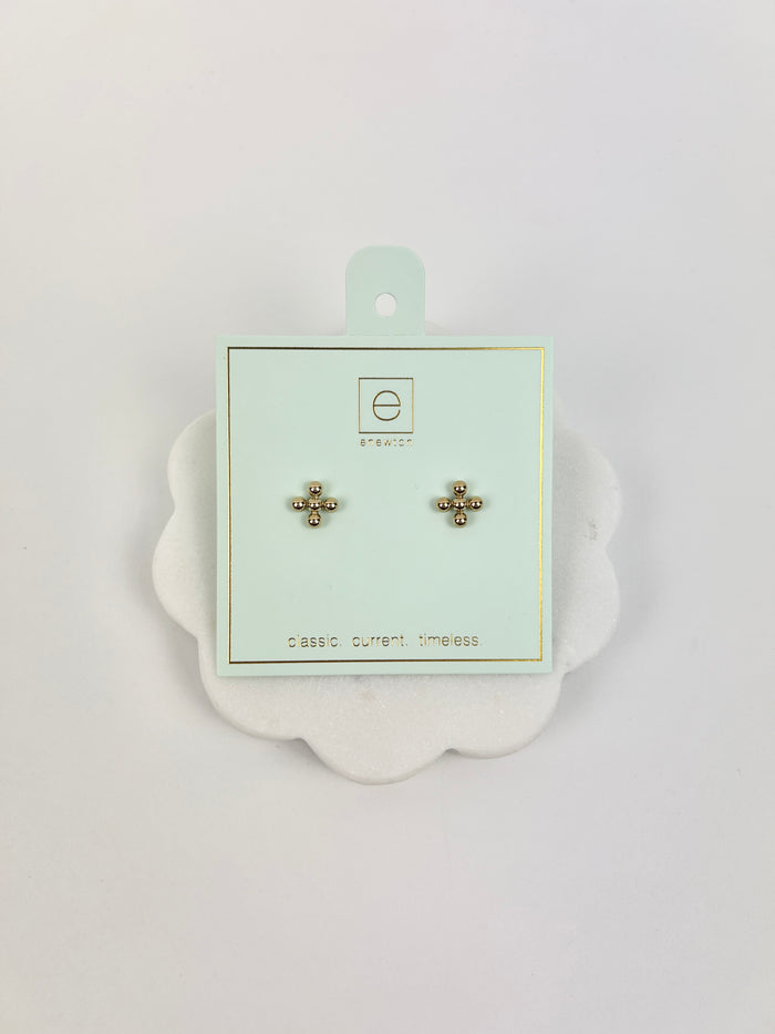 Enewton Classic Beaded Signature Cross Stud 3mm Earrings in  at Wrapsody