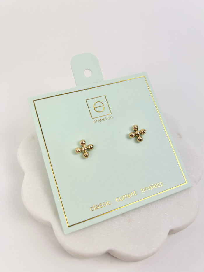 Enewton Classic Beaded Signature Cross Stud 3mm Earrings in  at Wrapsody