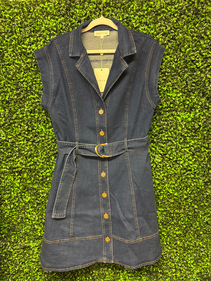 Entro Denim Belted Mini Dress