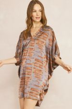 Entro Printed V-Neck Half Sleeve Mini Dress