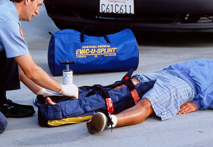 EVAC-U-SPLINT® Extremity Splint in use on leg