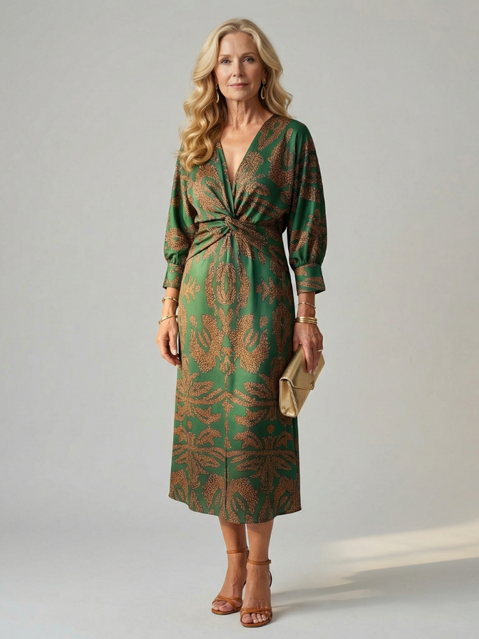 FAITH - Women's elegant printed wrap midi dress