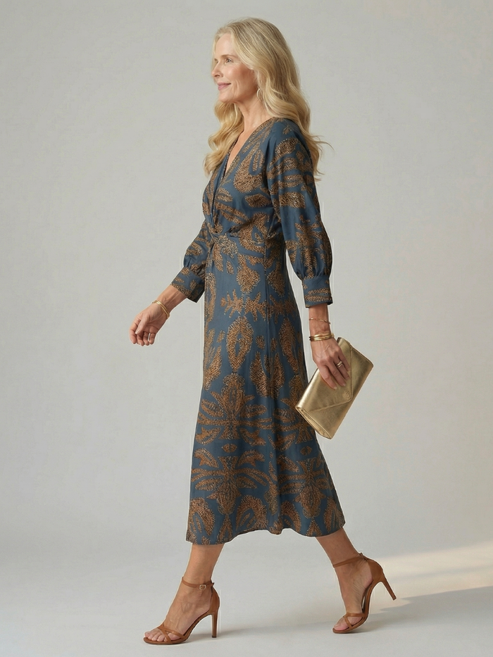 FAITH - Women's elegant printed wrap midi dress