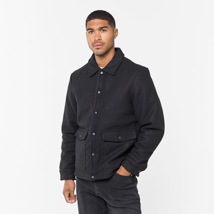 Men's  Black  Wool Button Up Overshirt   Closure London  Front View