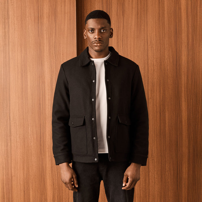Faux Wool Button Up Jacket | Black