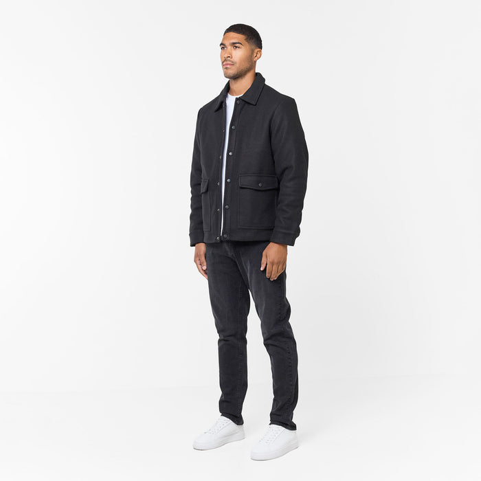 Faux Wool Button Up Jacket | Black