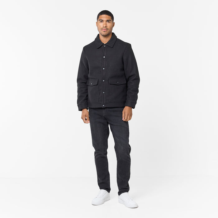 Faux Wool Button Up Jacket | Black