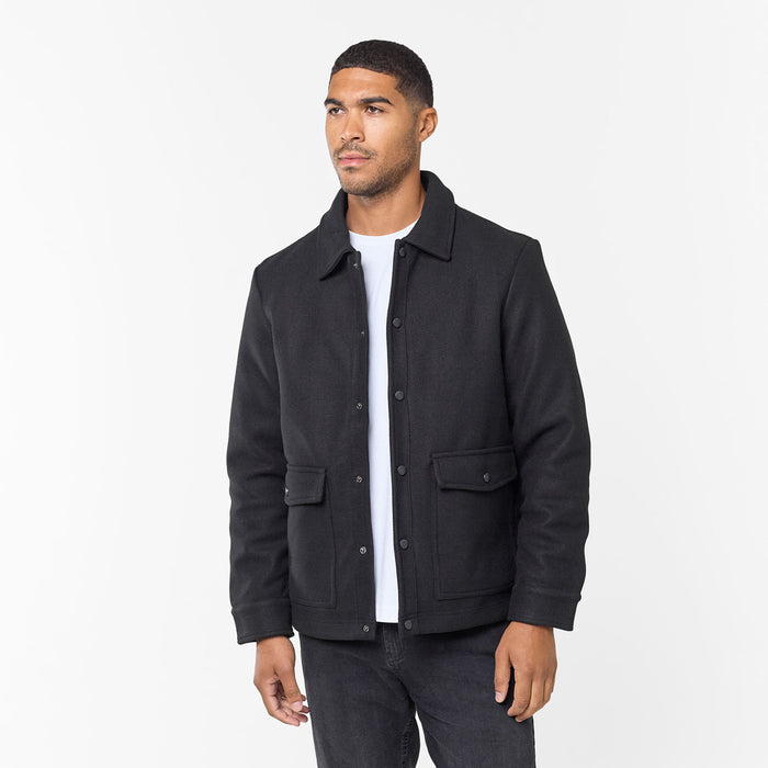Faux Wool Button Up Jacket | Black
