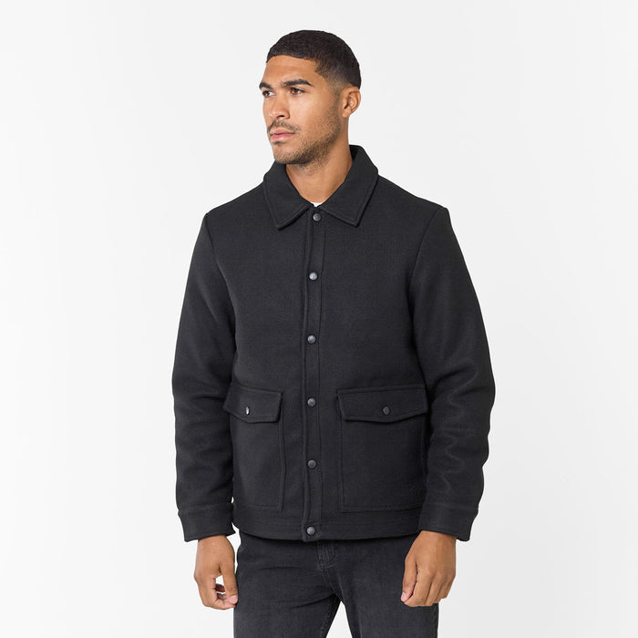 Faux Wool Button Up Jacket | Black