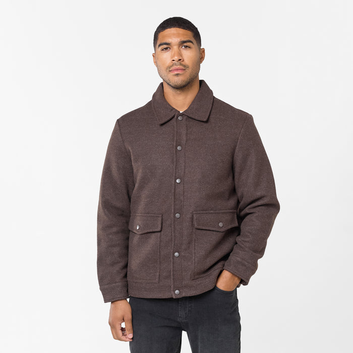 Men's  Brown Wool Button Up Overshirt   Closure London  Front View