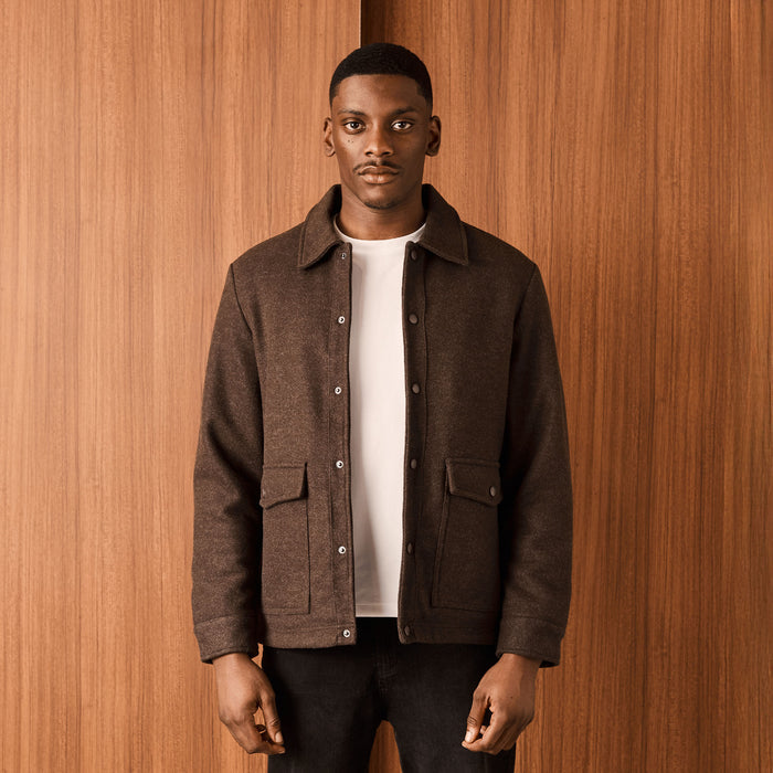 Faux Wool Button Up Jacket | Brown