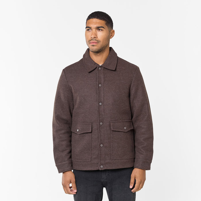 Faux Wool Button Up Jacket | Brown
