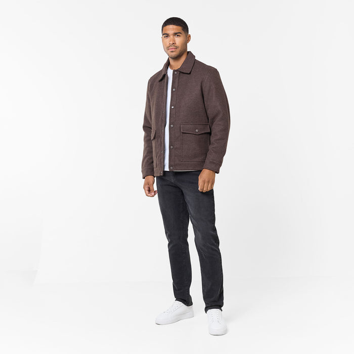 Faux Wool Button Up Jacket | Brown