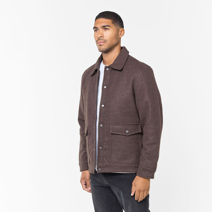 Faux Wool Button Up Jacket | Brown