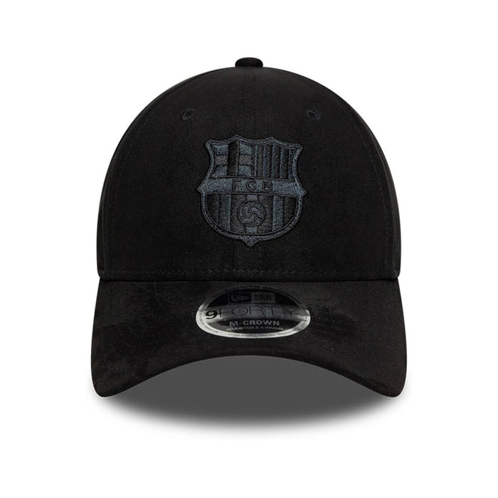 Pictured is this FC Barcelona Faux Suede 9FORTY M-Crown cap in black. 2