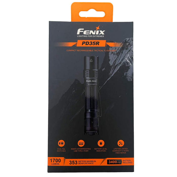 Fenix PD35R Rechargeable Tactical Flashlight Packaging, Front