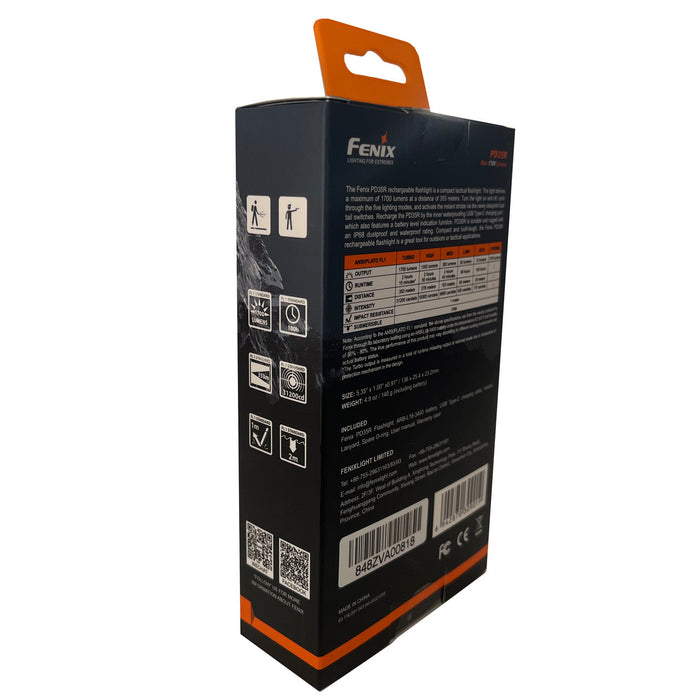 Fenix PD35R Rechargeable Tactical Flashlight Packaging, Side