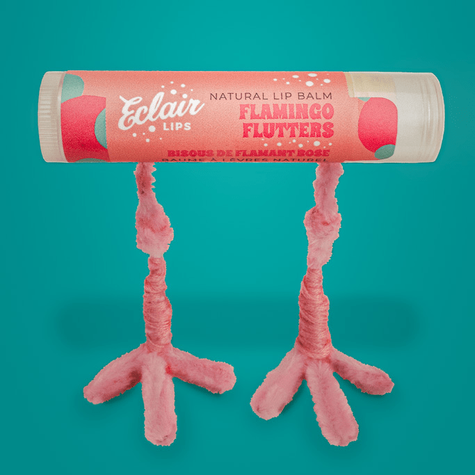 Flamingo Flutter lip balm with flamingo legs