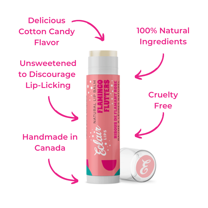 Eclair Lips Flamingo Flutters lip balm with cotton candy flavor & natural...