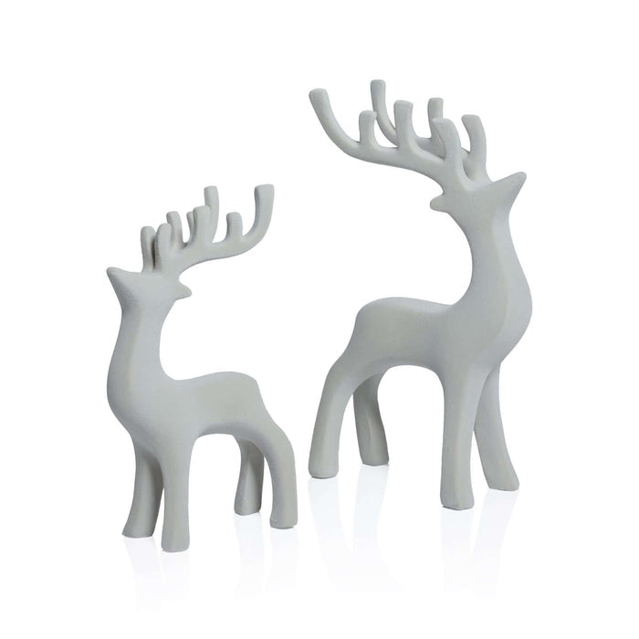 Flocked Deer - Light Gray - Set of 2 Assorted