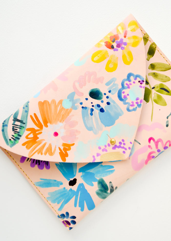 Floral Composition Leather Clutch in  - LEIF