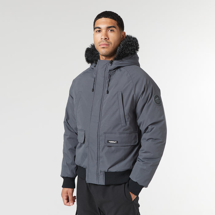 Men's  Charcoal Fur Hooded Jacket  Closure London  Front View