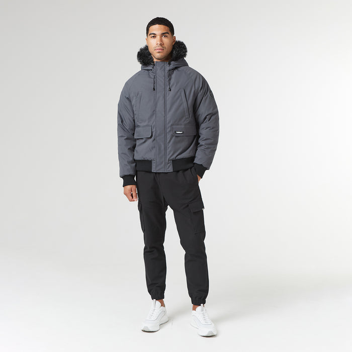 Fur Hooded Jacket | Charcoal