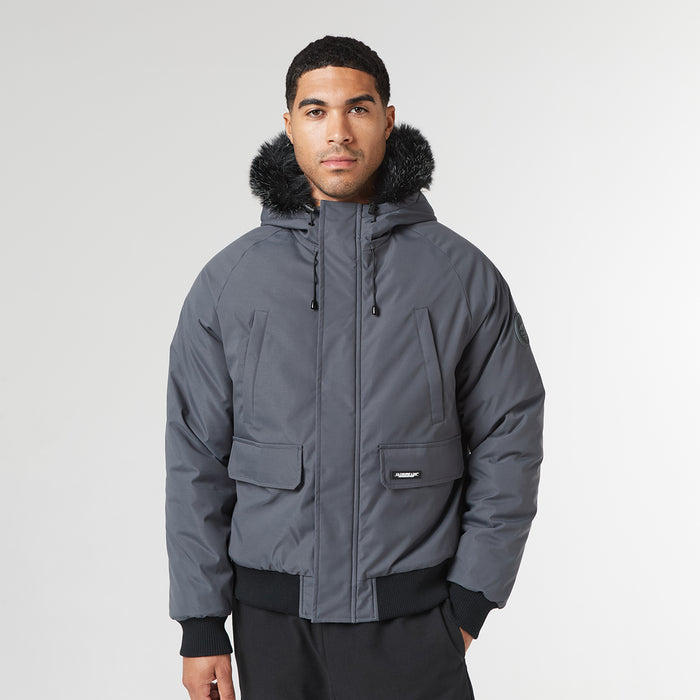 Fur Hooded Jacket | Charcoal