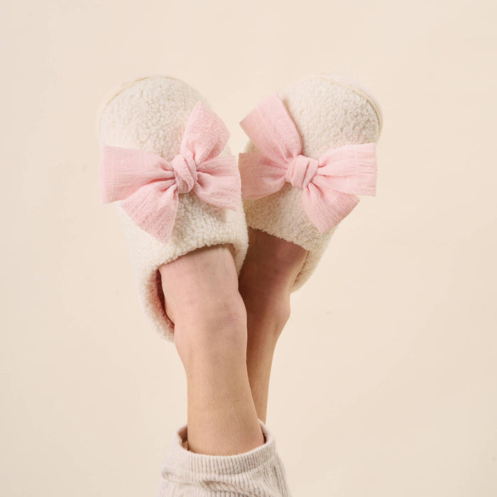 Fuzzy Slippers - Betty Bow Blush