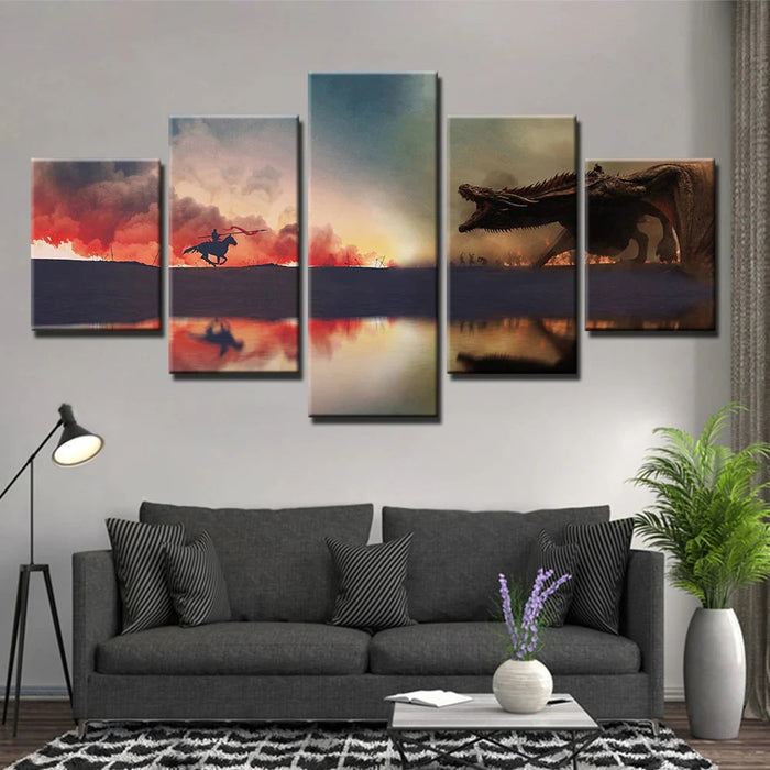 Game of Thrones Got Dragon in Battle Wall Art Frame Canvas Printing Decor