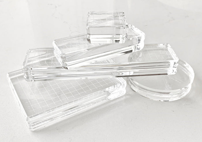 Gina K. Designs - Acrylic Block - Comfort Blocks - Set Of 5. Comfort Blocks by Gina K. Designs are softly curved, lighter weight acrylic blocks. They are comfortable to hold in your hands with no sharp edges. Available at Embellish Away located in Bowmanville Ontario Canada.