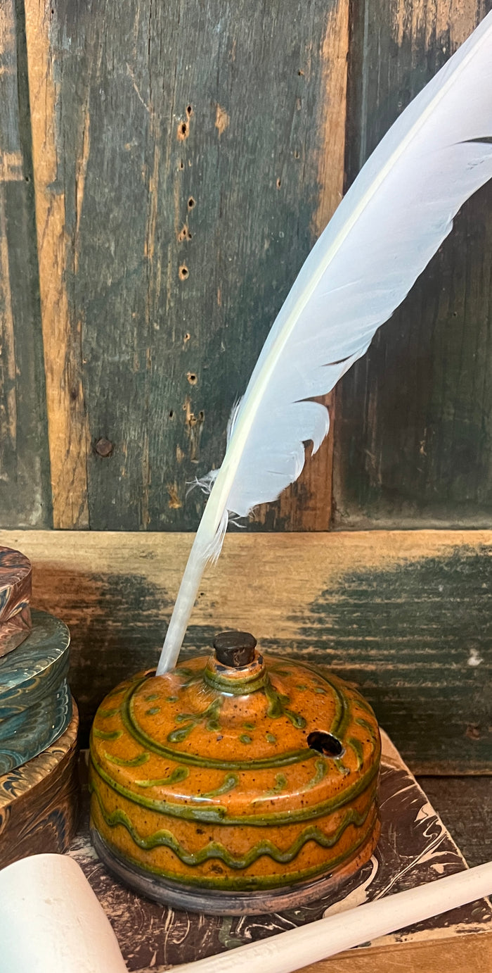 GMS-1671 Shooner Redware Inkwell & Quill - Red