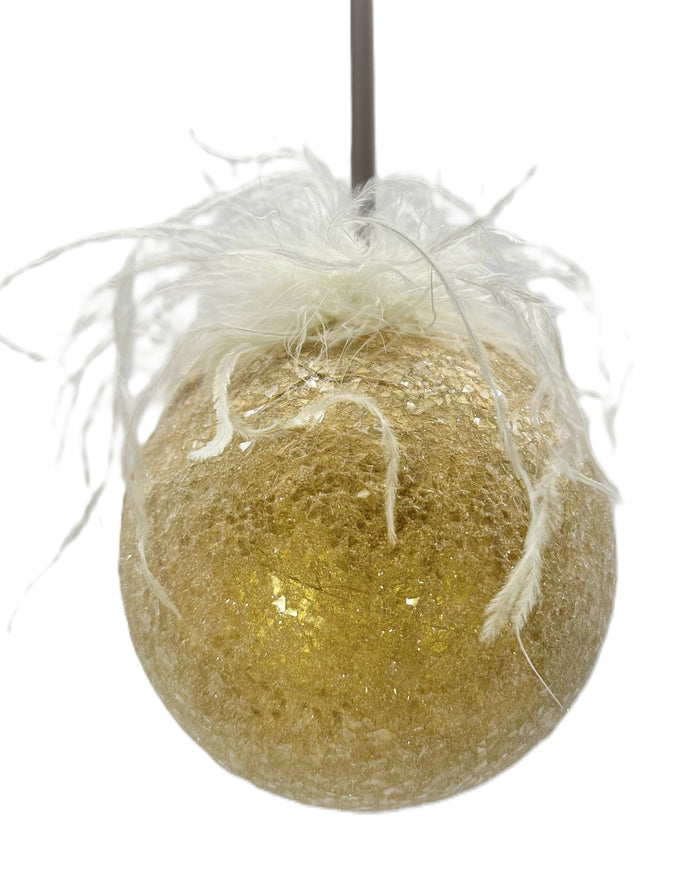 Gold Bauble Ornament with Ostrich Feathers