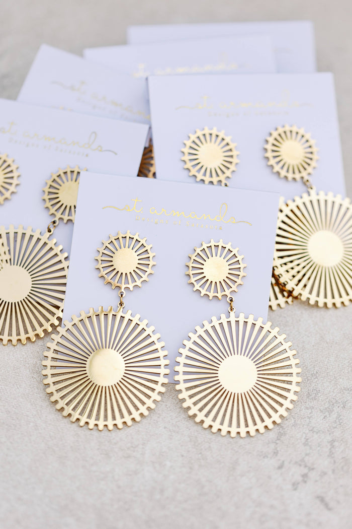 Gold Pinwheel Drop Earrings