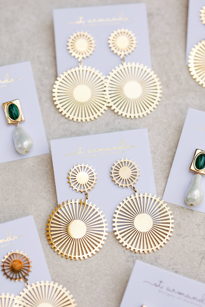 Gold Pinwheel Drop Earrings