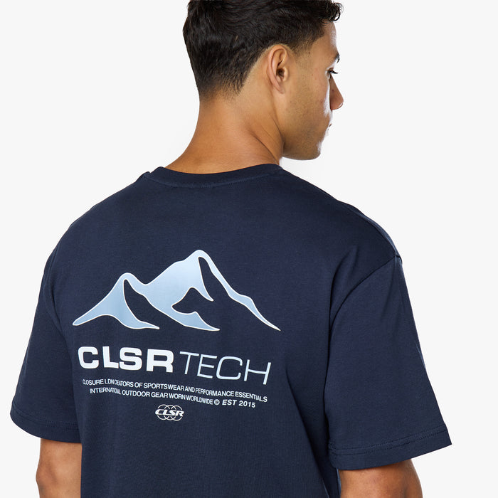 Gradient Mountain Tech T-Shirt | Navy