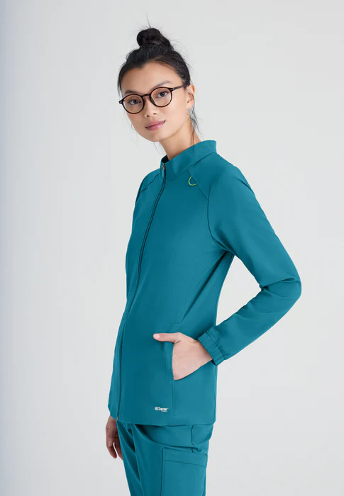 Grey's Anatomy Evolve Stretch Virtue Banded Stand-Up Collar Warm-Up Scrub Jacket