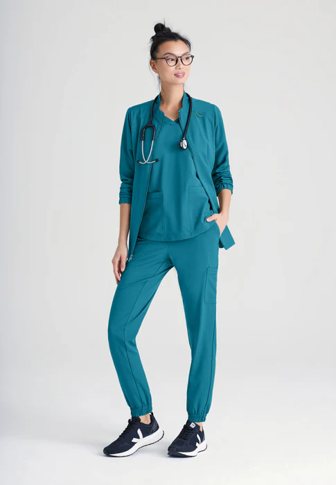Grey's Anatomy Evolve Stretch Virtue Banded Stand-Up Collar Warm-Up Scrub Jacket