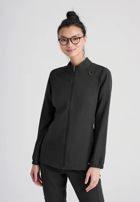 Grey's Anatomy Evolve Stretch Virtue Banded Stand-Up Collar Warm-Up Scrub Jacket