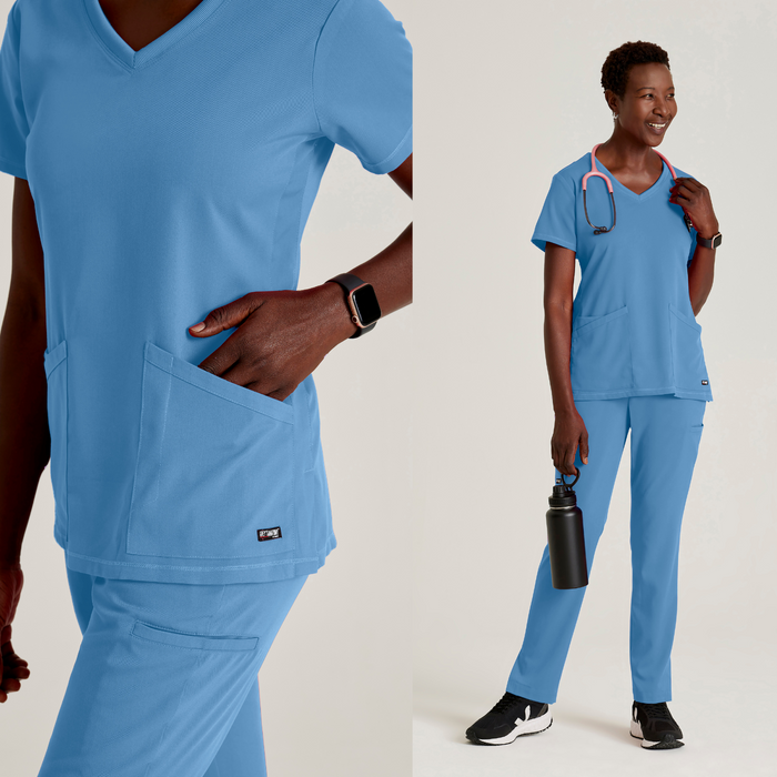 GREY'S ANATOMY STRETCH Serena Top - Women's V-Neck Antimicrobial Scrub Top - PLUS GRST045X