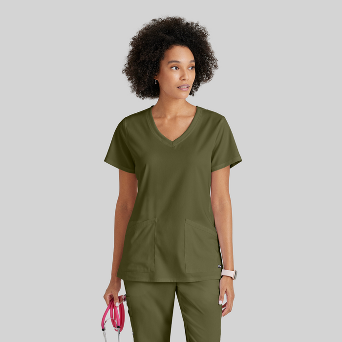 GREY'S ANATOMY STRETCH Serena Top - Women's V-Neck Antimicrobial Scrub Top - PLUS GRST045X