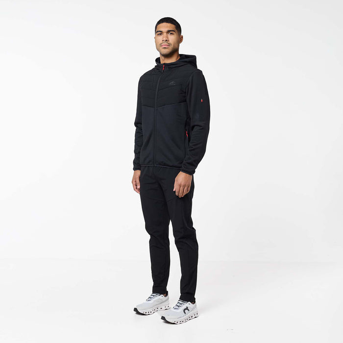Men's Grid Fleece Hybrid Tracksuit in black – three-quarter front view with quilted fleece jacket